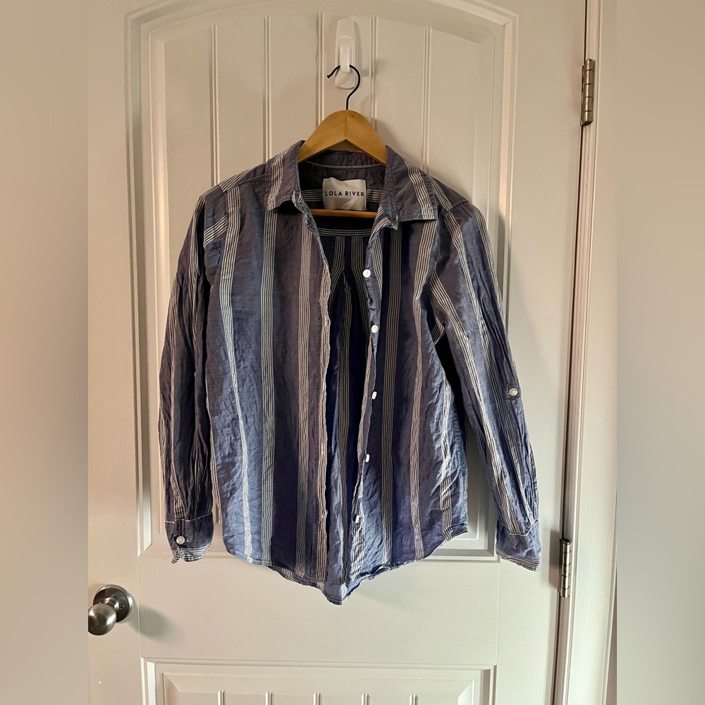 Blue-and-white striped button-down